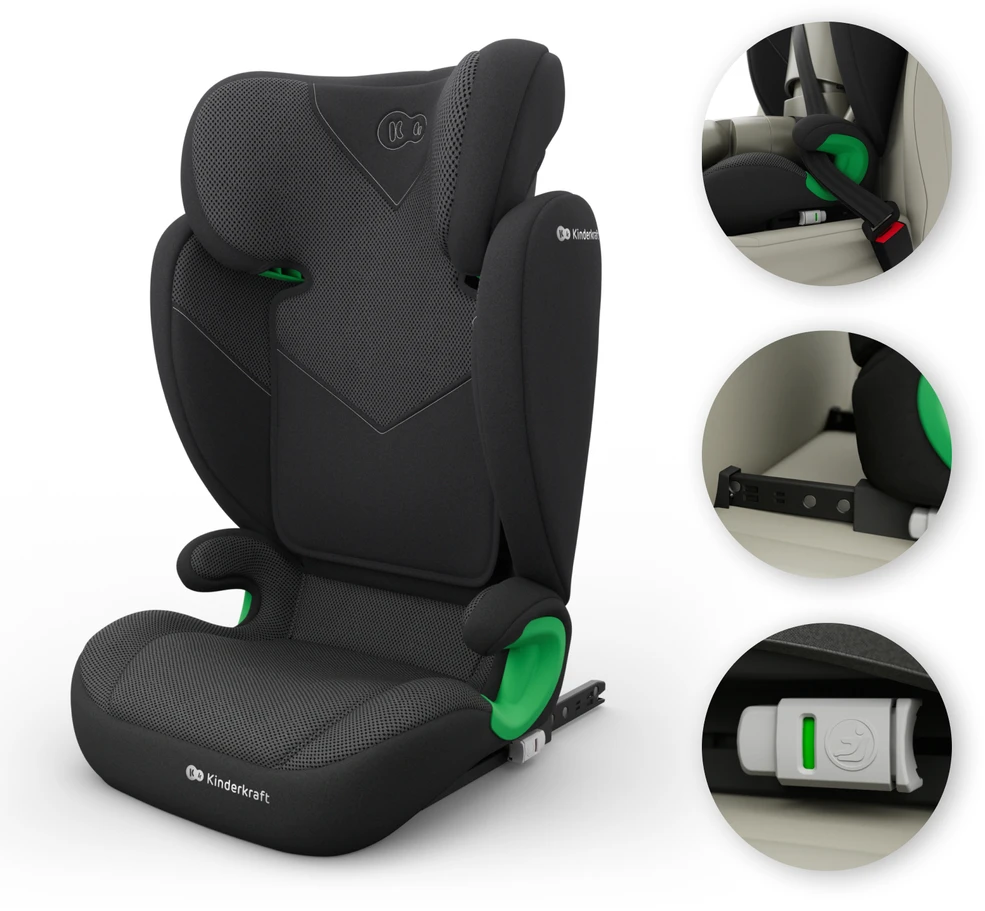 KINDERKRAFT automobilinė kėdutė JUNIOR FIX 2 PLUS, 100-150 cm., Juodas, KCJUFI20BLKPL0N