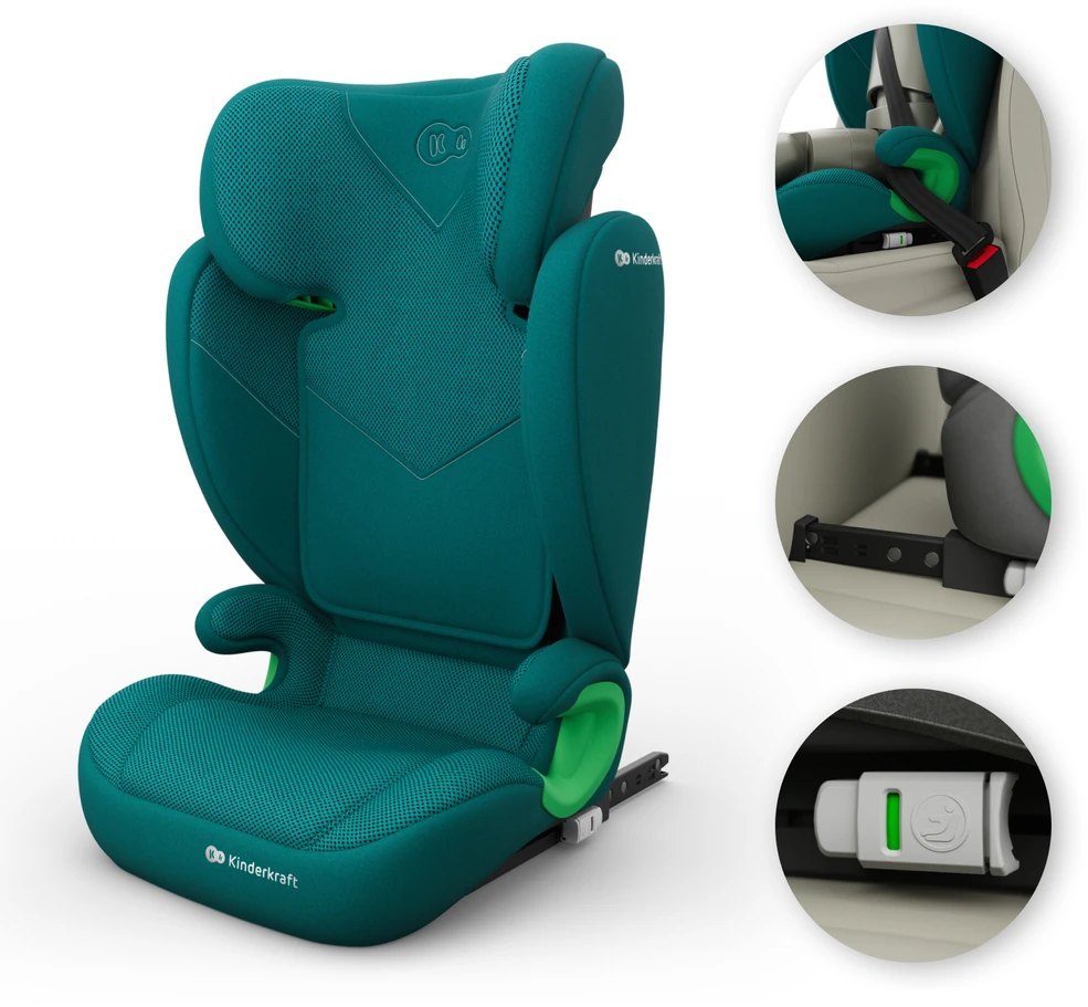 KINDERKRAFT automobilinė kėdutė JUNIOR FIX 2 PLUS, 100-150 cm., Žalias, KCJUFI20GREPL0N