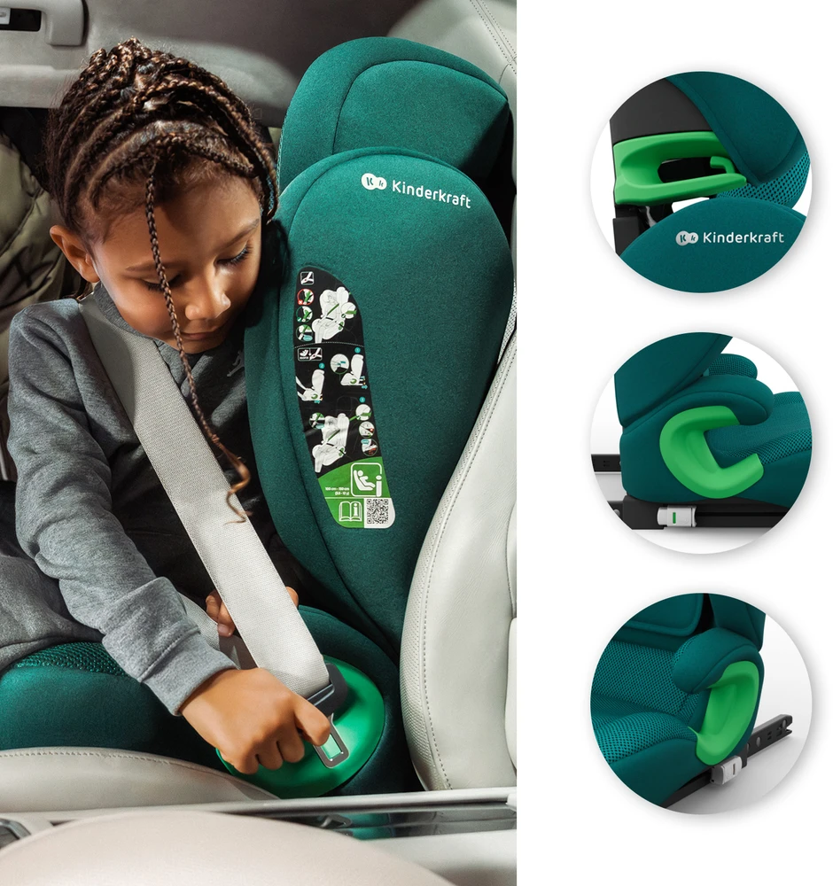 KINDERKRAFT automobilinė kėdutė JUNIOR FIX 2 PLUS, 100-150 cm., Žalias, KCJUFI20GREPL0N