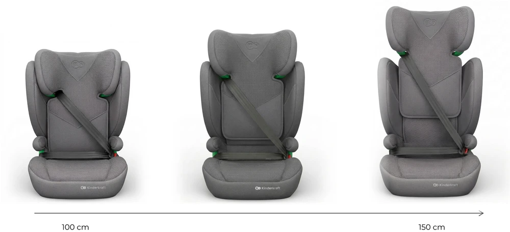 Kinderkraft Junior Fix 2 Plus kėdutės reguliavimo diapazonas