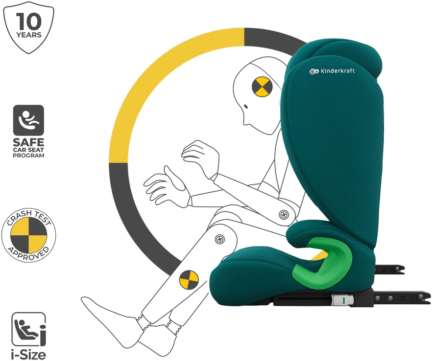 KINDERKRAFT automobilinė kėdutė JUNIOR FIX 2 PLUS, 100-150 cm., Žalias, KCJUFI20GREPL0N