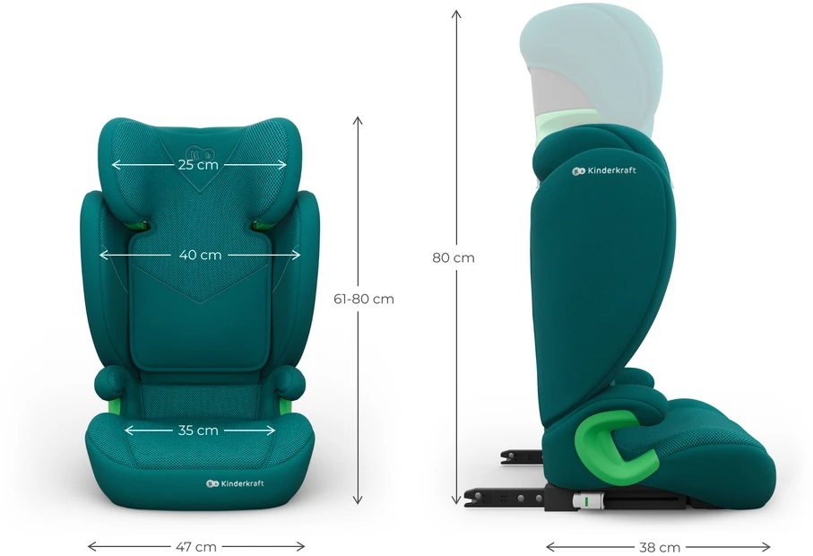 Kinderkraft Junior Fix 2 Plus kėdutės matmenų schema