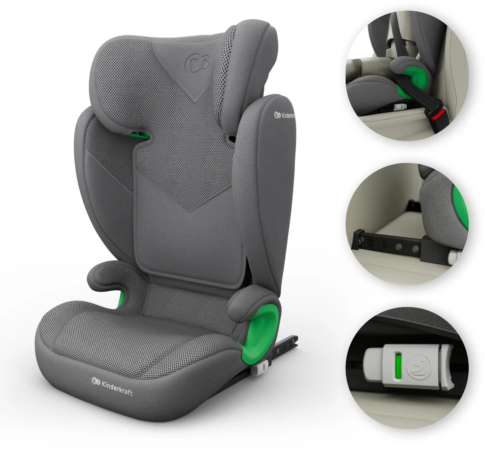 KINDERKRAFT automobilinė kėdutė JUNIOR FIX 2 PLUS, 100-150 cm., Pilkas, KCJUFI20GRYPL0N