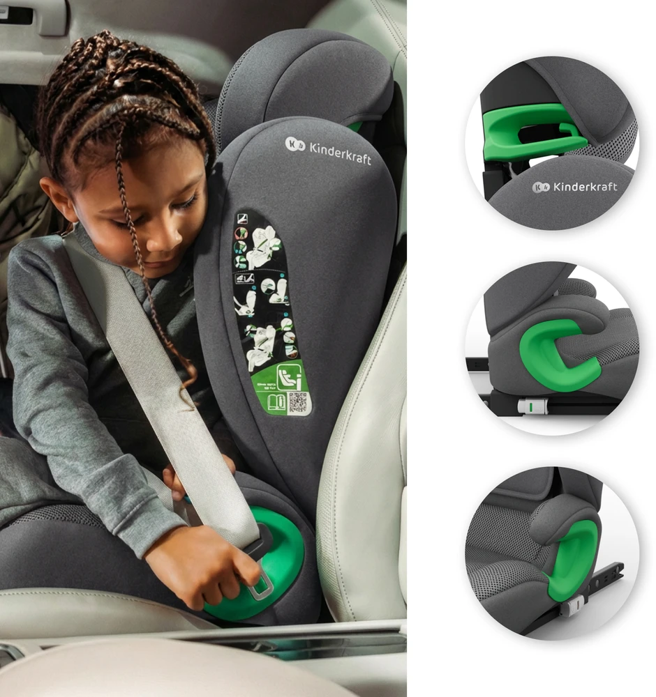 KINDERKRAFT automobilinė kėdutė JUNIOR FIX 2 PLUS, 100-150 cm., Pilkas, KCJUFI20GRYPL0N