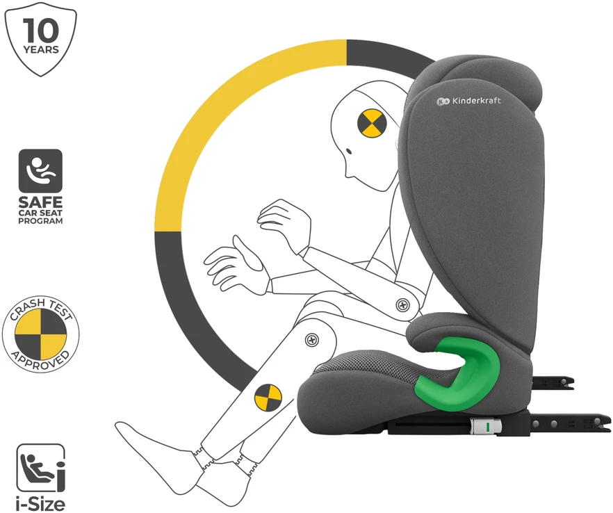 KINDERKRAFT automobilinė kėdutė JUNIOR FIX 2 PLUS, 100-150 cm., Pilkas, KCJUFI20GRYPL0N