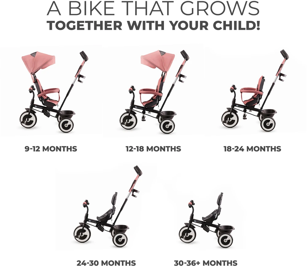 Triratukas 6in1 su 360° sėdyne rožinis Kinderkraft ASTON 2 PLUS