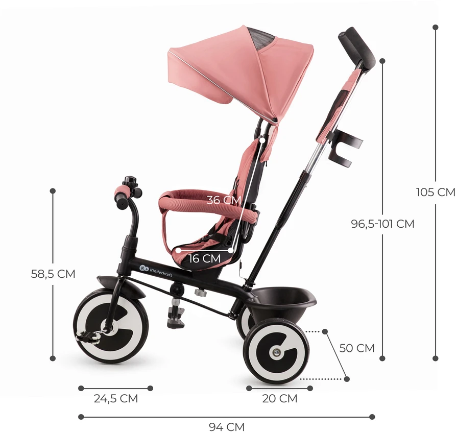 Triratukas 6in1 su 360° sėdyne rožinis Kinderkraft ASTON 2 PLUS