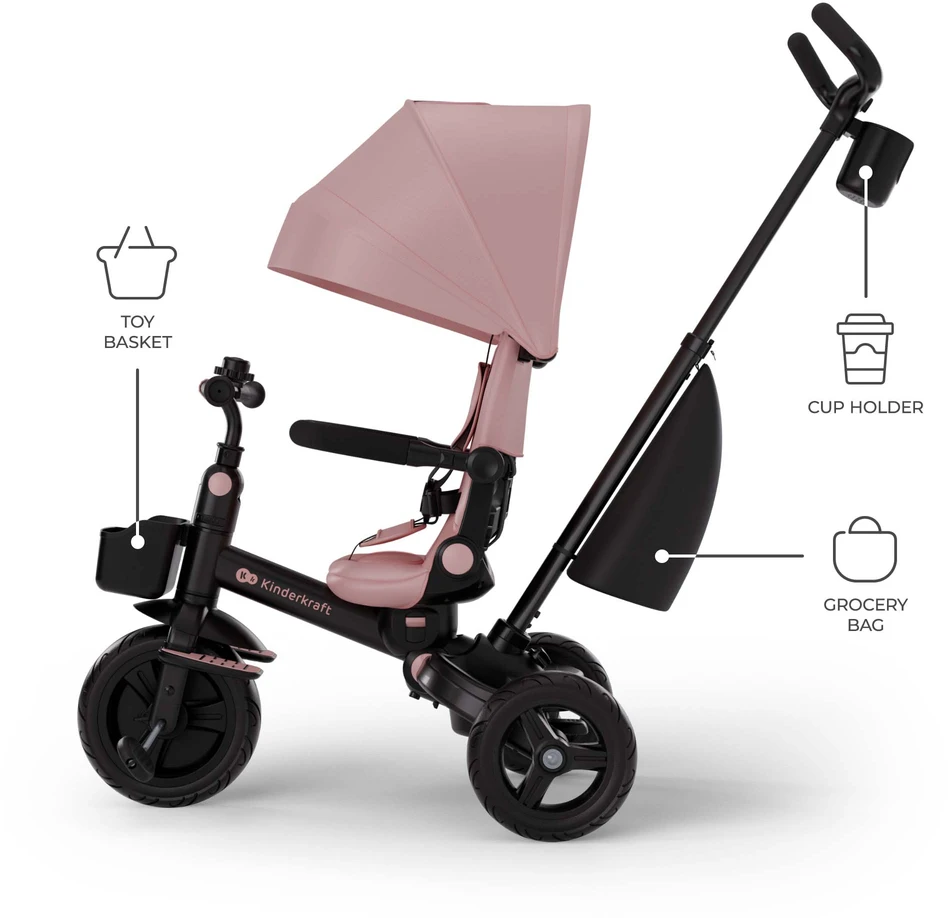 Vaikiškas triratukas Kinderkraft AVEO 2 Plus, rožinis