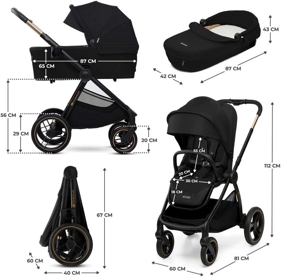 KINDERKRAFT universalus vežimas 2IN1 NEA 2.0, midnight juodas, KSNEA002BLK2000