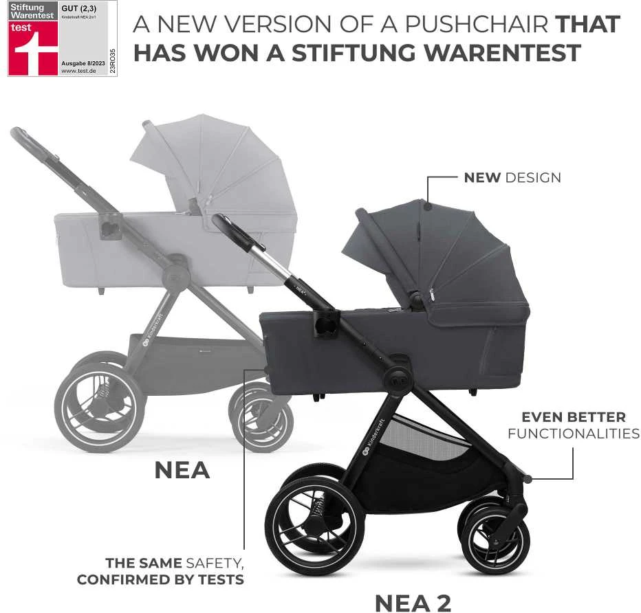 KINDERKRAFT universalus vežimas 2IN1 NEA 2.0, deep pilkas, KSNEA002DGR2000