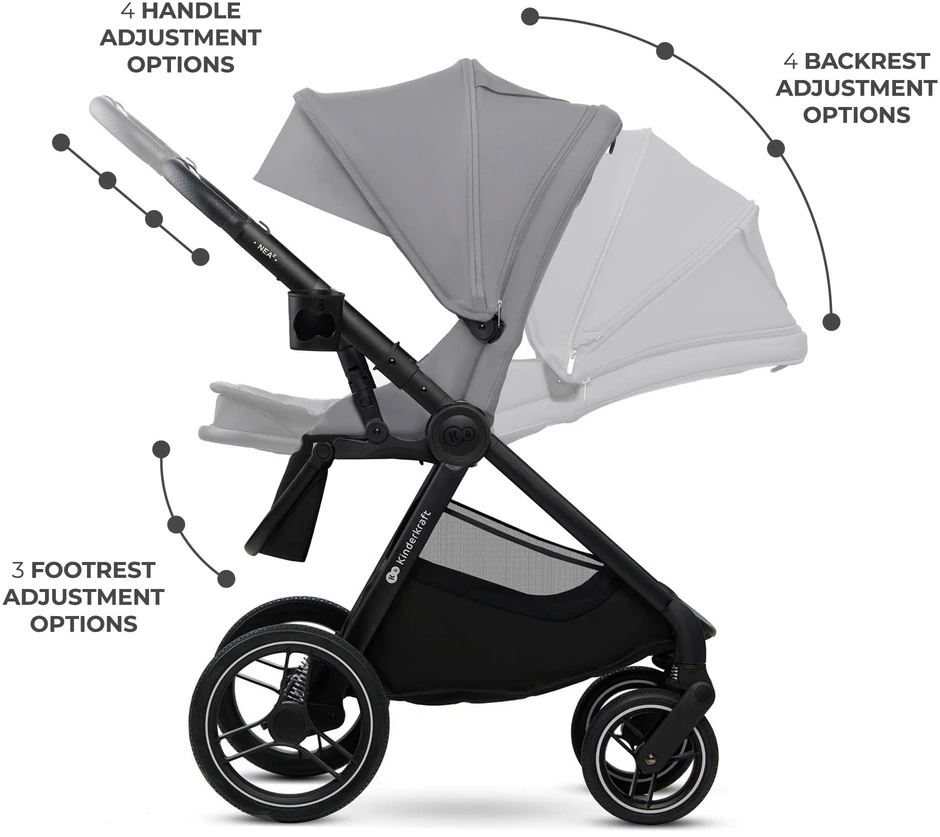 KINDERKRAFT universalus vežimas 2IN1 NEA 2.0, platinum pilkas, KSNEA002GRY2000