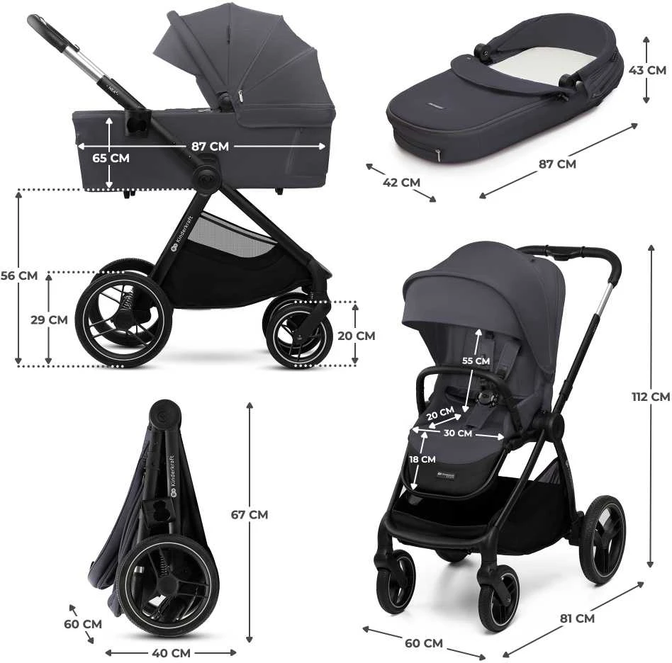 KINDERKRAFT universalus vežimas 2IN1 NEA 2.0, deep pilkas, KSNEA002DGR2000