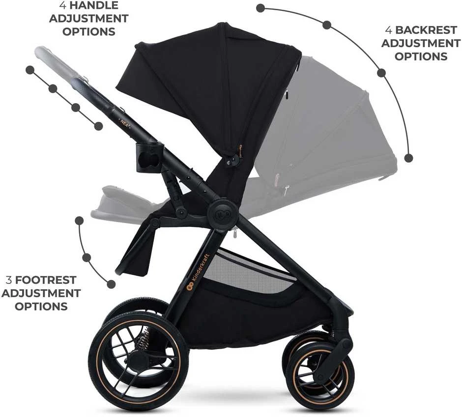 KINDERKRAFT universalus vežimas 2IN1 NEA 2.0, midnight juodas, KSNEA002BLK2000