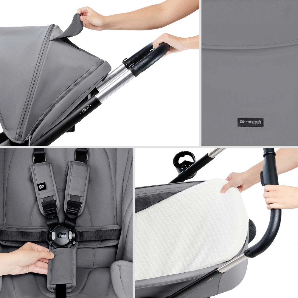 KINDERKRAFT universalus vežimas 2IN1 NEA 2.0, platinum pilkas, KSNEA002GRY2000