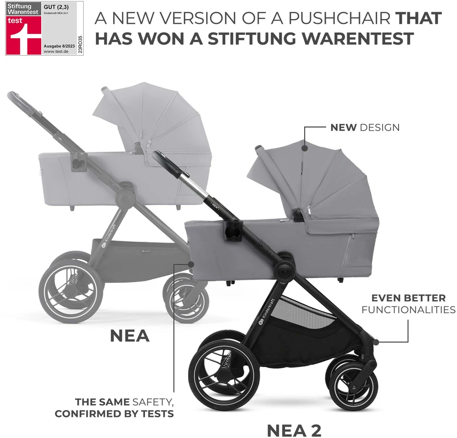 KINDERKRAFT universalus vežimas 2IN1 NEA 2.0, platinum pilkas, KSNEA002GRY2000