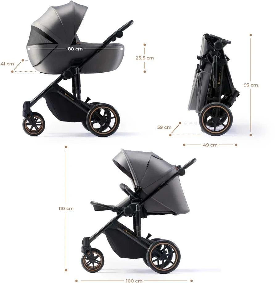 KINDERKRAFT universalus vežimėlis 3in1 PRIME 2 3IN1 MINK PRO pilkos spalvos, KSPRIM02GRY300I