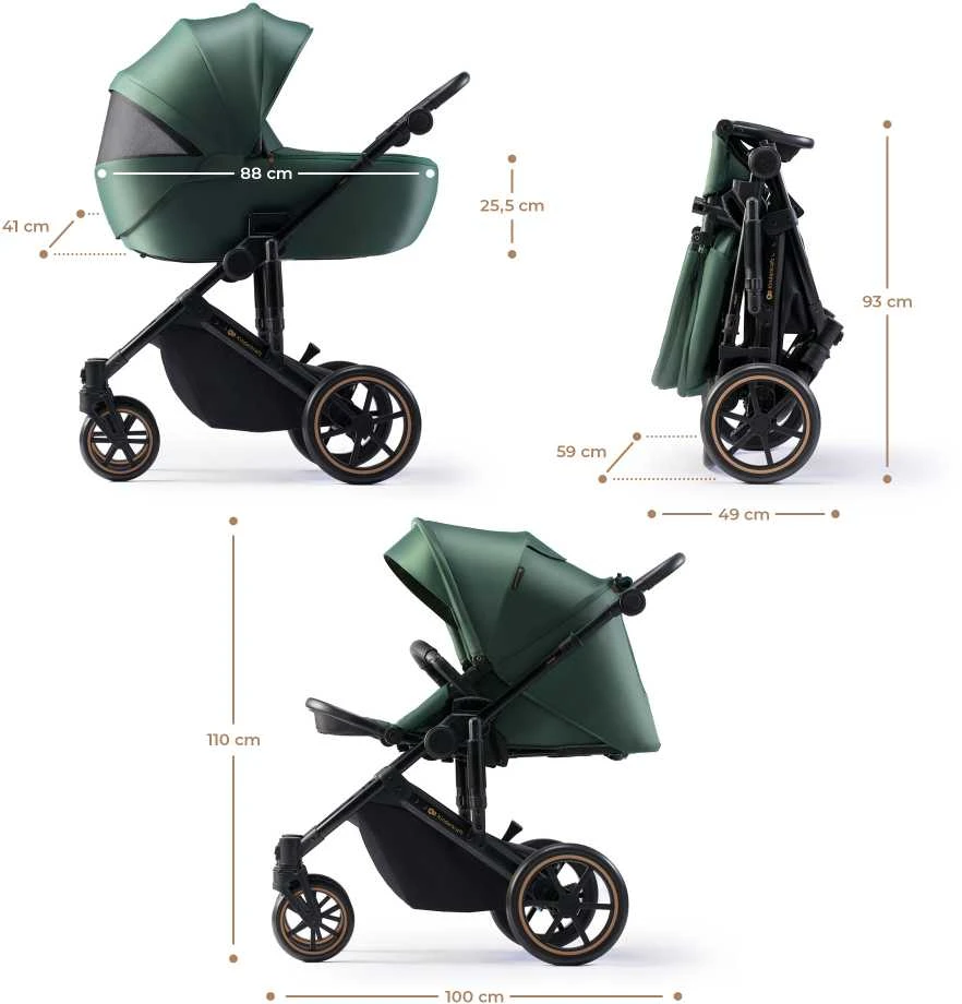 KINDERKRAFT universalus vežimėlis 3in1 PRIME 2 3IN1 MINK PRO tamsiai žalios spalvos, KSPRIM02GRE300I