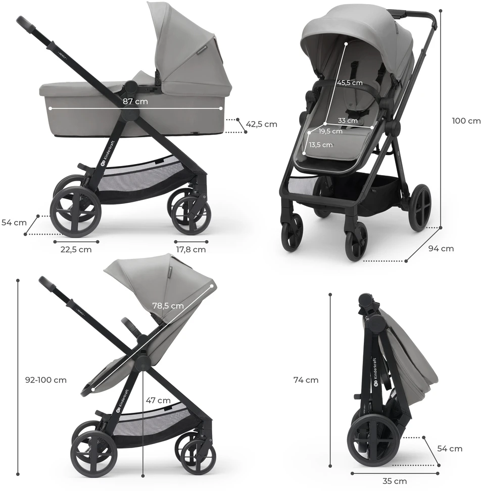 KINDERKRAFT universalus vežimėlis NEWLY 4in1 MINK PRO, moonlight pilkas, KSNEWL00GRY400I