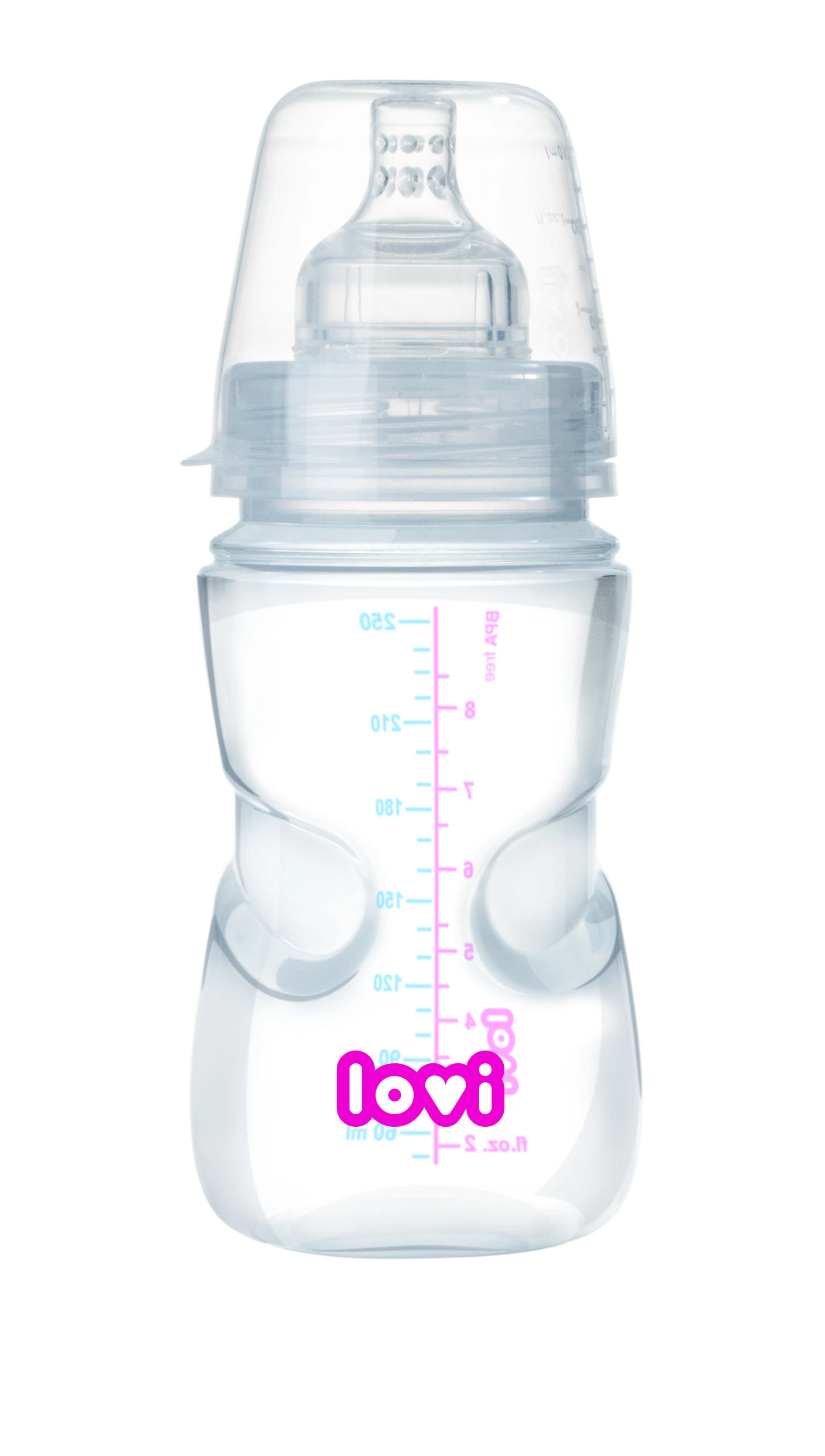 LOVI 250ml buteliukas su rožine matavimo skale