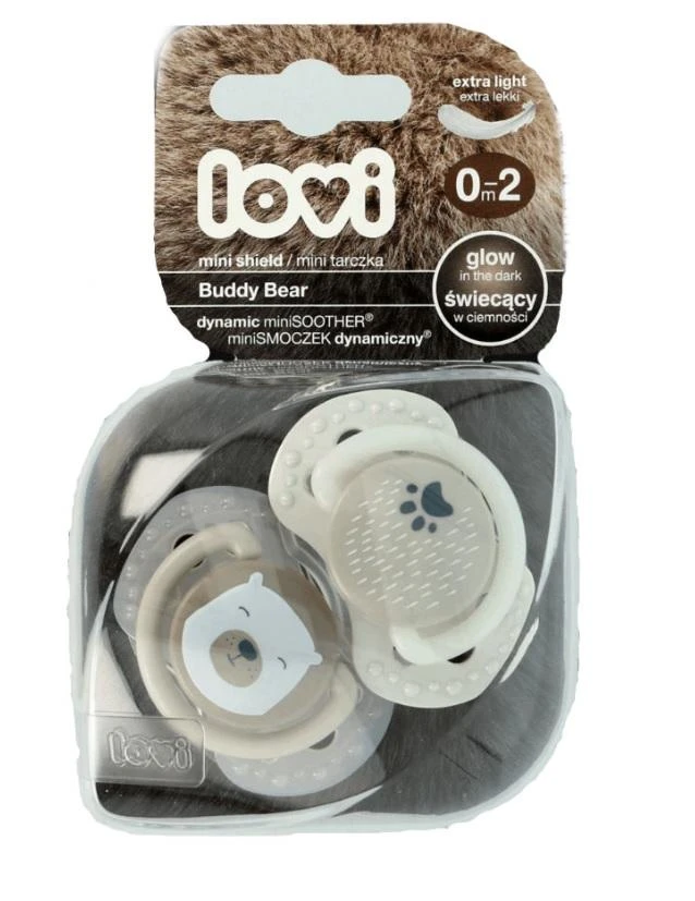 LOVI dinaminis silikoninis čiulptukas BUDDY BEAR, 0-2 mėn., 2 vnt., 22/862