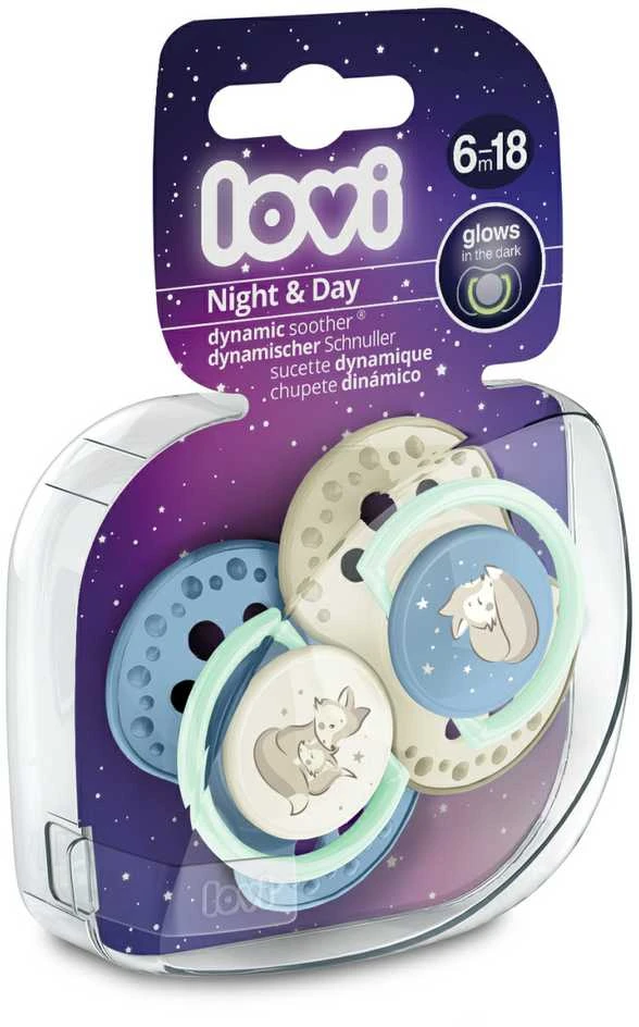 LOVI Dynamic silicone pacifier Night&Day for boys 6-18 months, 2 pcs., 22/915boy