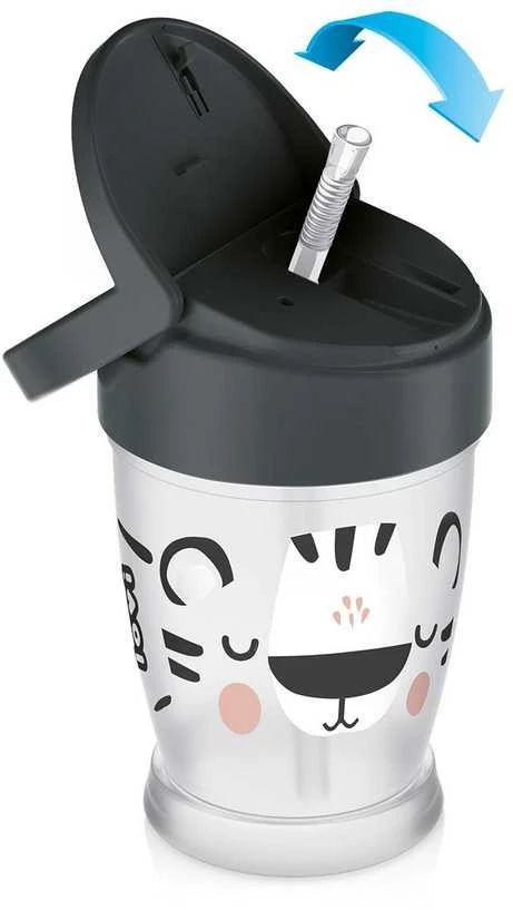 LOVI puodelis su šiaudeliu JUNIOR Salt&Pepper, 250 ml, 35/356