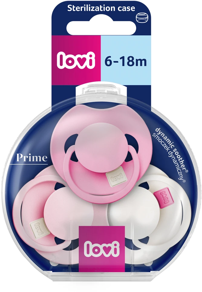 LOVI silikoniniai dinaminiai čiulptukai Prime, Peony Rožinė, 6–18 mėn., 3 vnt., 34/455