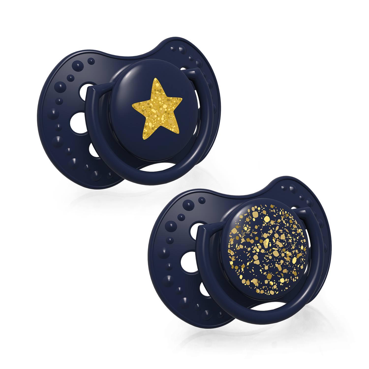 LOVI silikoniniai dinaminiai čiulptukai STARDUST, mėlyna, 6-18 mėn., 2 vnt., 22/894_blue