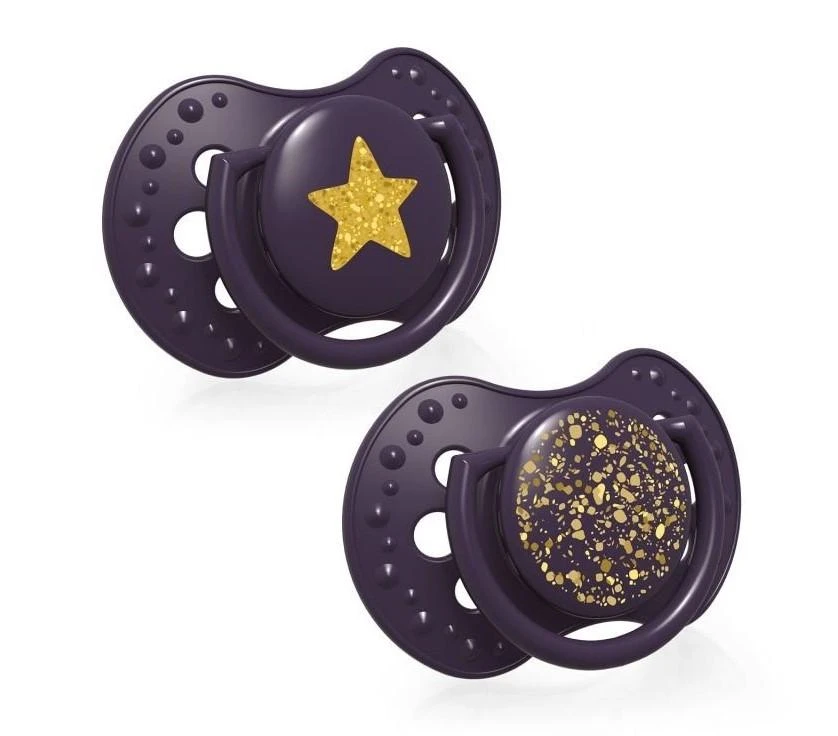 LOVI silikoniniai dinaminiai čiulptukai STARDUST, violetinė, 6-18 mėn., 2 vnt., 22/894_violet