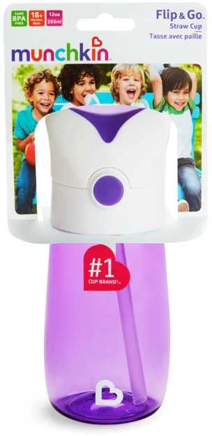 MUNCHKIN gertuvė su šiaudeliu, Flip & Go, Violetinė, 18 mėn.+, 355 ml, 90328P