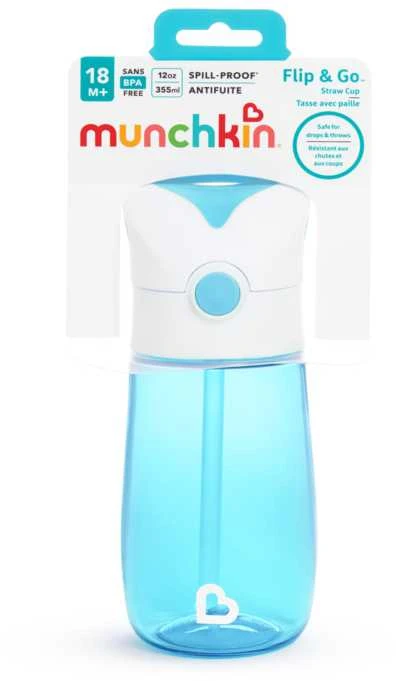 MUNCHKIN gertuvė su šiaudeliu, Flip & Go, Mėlyna, 18 mėn.+, 355 ml, 90327P