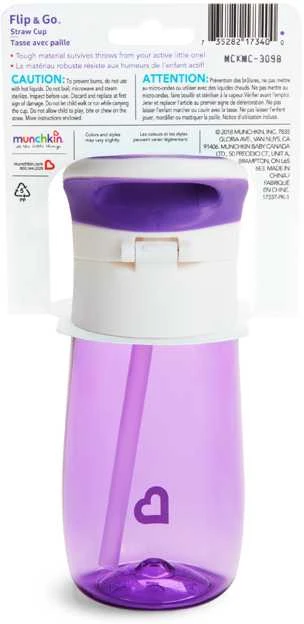 MUNCHKIN gertuvė su šiaudeliu, Flip & Go, Violetinė, 18 mėn.+, 355 ml, 90328P