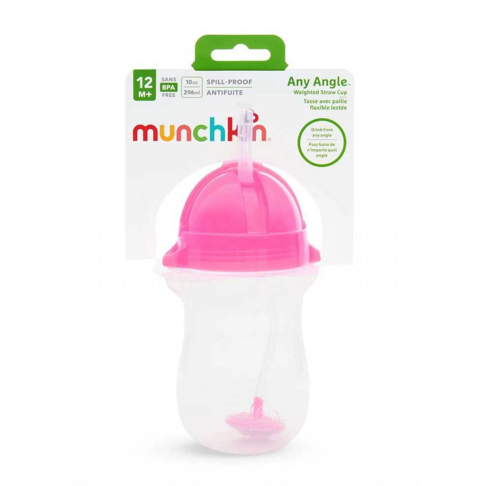 MUNCHKIN gertuvė su šiaudeliu ir svareliu, rožinės spalvos, 12mėn+, 296ml, 01246201