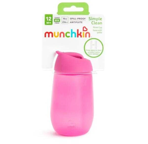MUNCHKIN gertuvė su šiaudeliu SIMPLE CLEAN, rožinė, 296 ml
