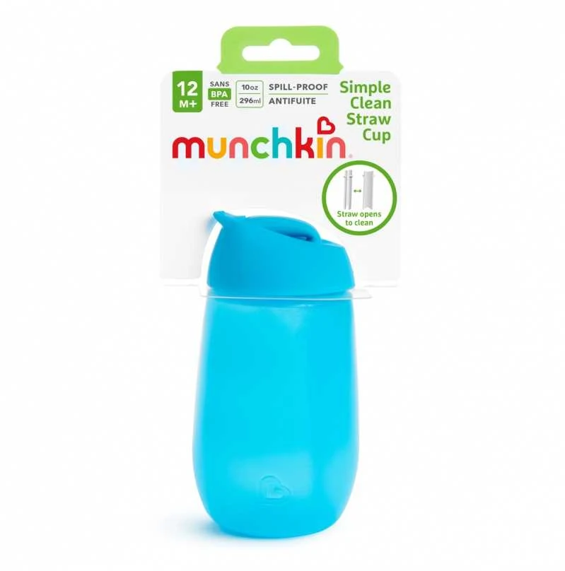 MUNCHKIN gertuvė su šiaudeliu SIMPLE CLEAN, mėlyna, 296 ml