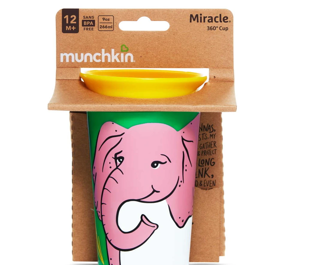 MUNCHKIN mokomasis puodelis, dramblys, Miracle 360 Wildlove, 6mėn+, 266 ml, 05193202