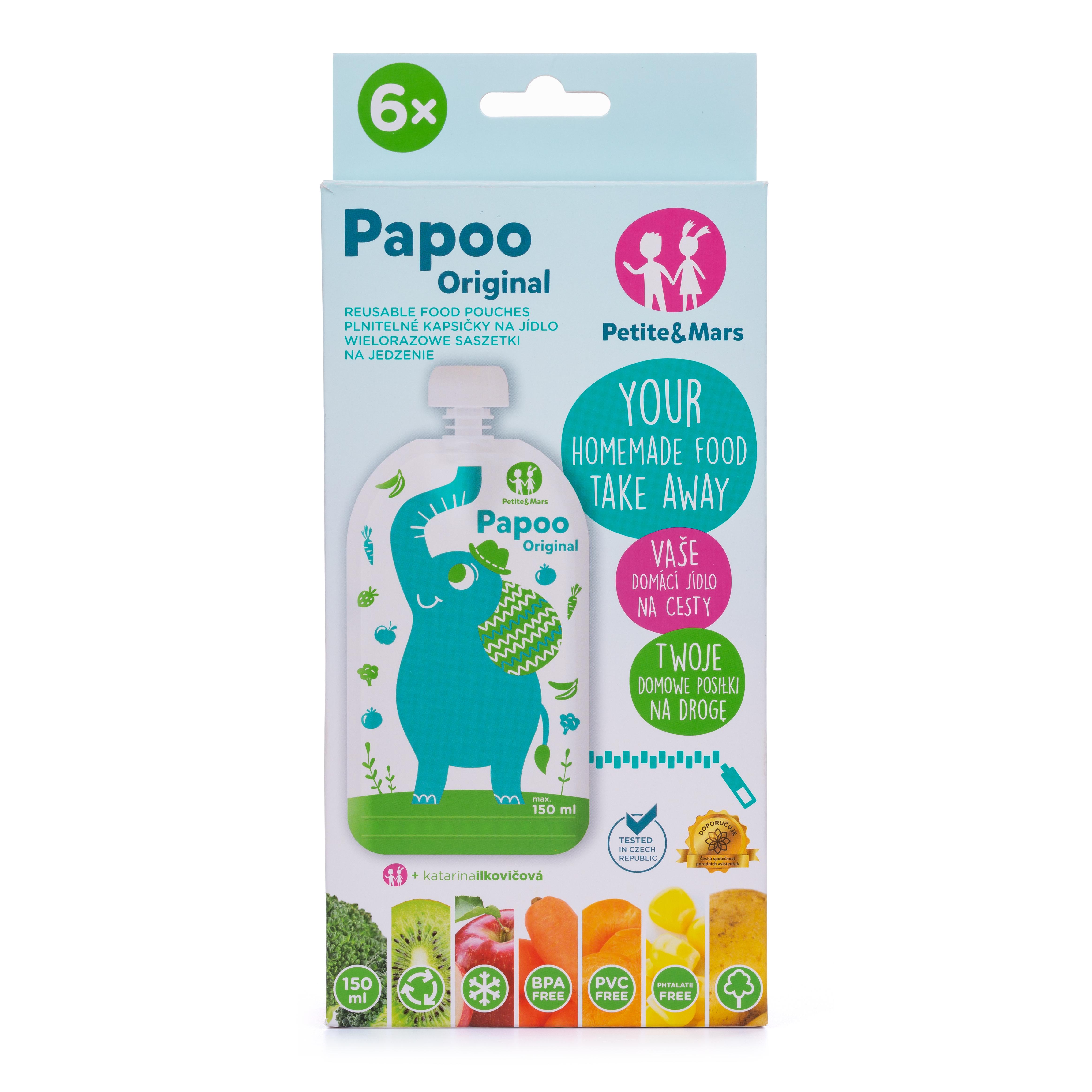Petite&Mars PAPOO daugkartinio naudojimo maisto maišeliai 6 vnt. Elephant 901807
