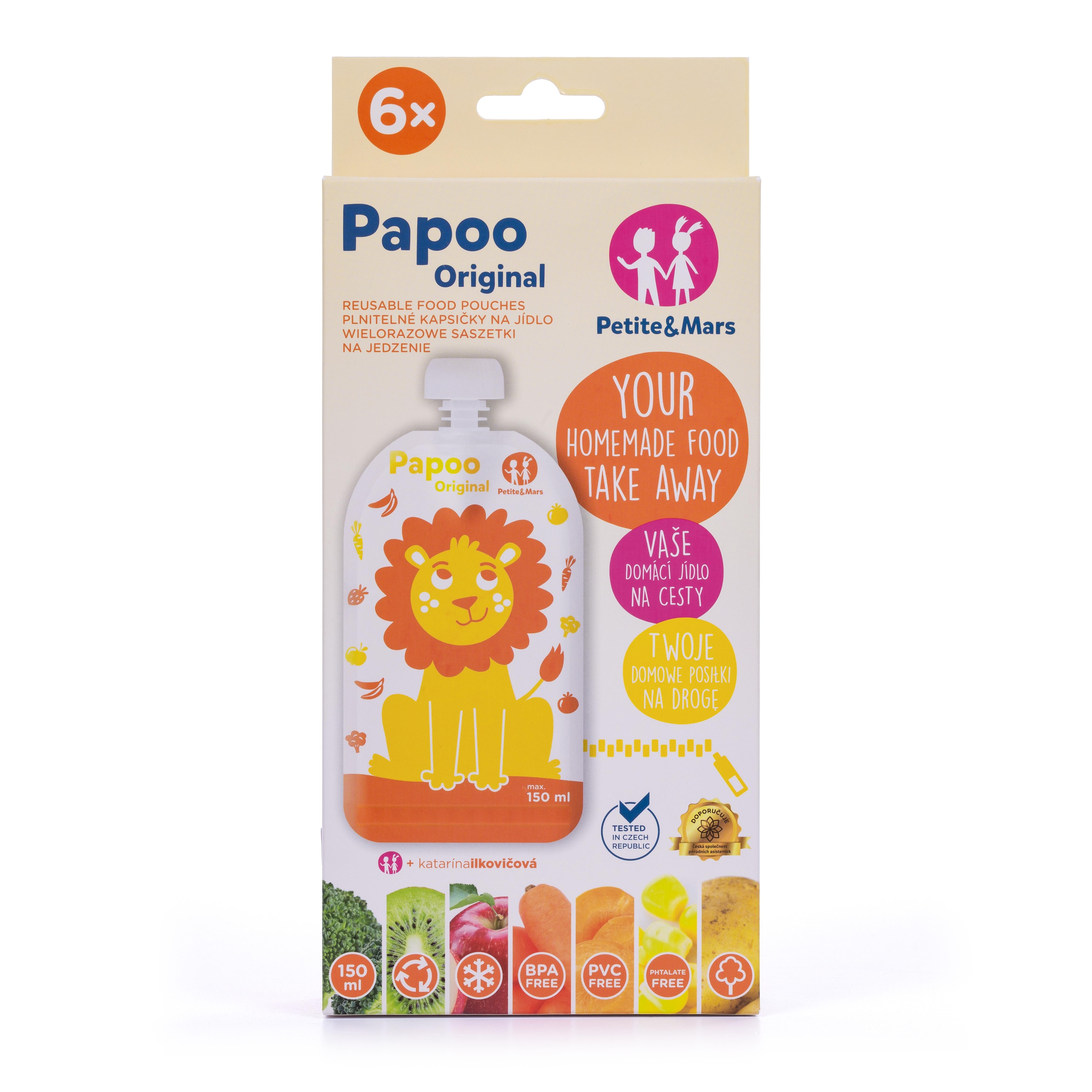 Petite&Mars PAPOO daugkartinio naudojimo maisto maišeliai 6 vnt. Lion 901808