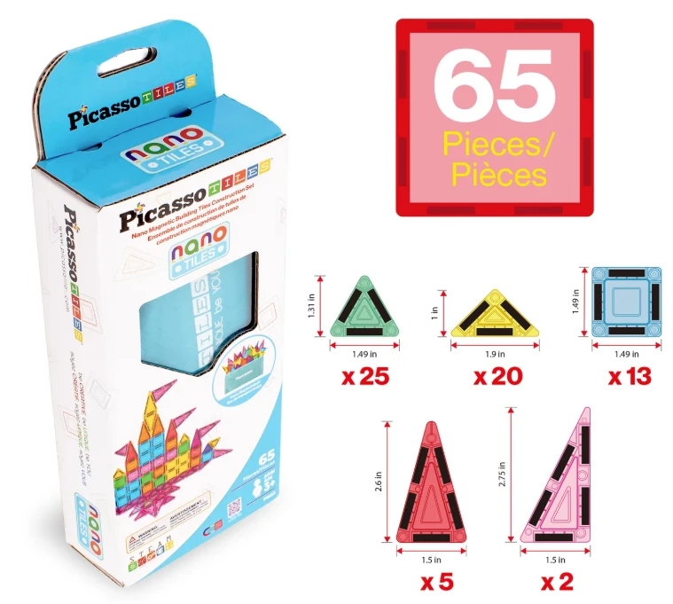 PICASSO TILES Magnetinis konstruktorius Construction set with Pieštukas box 65 det., PN03