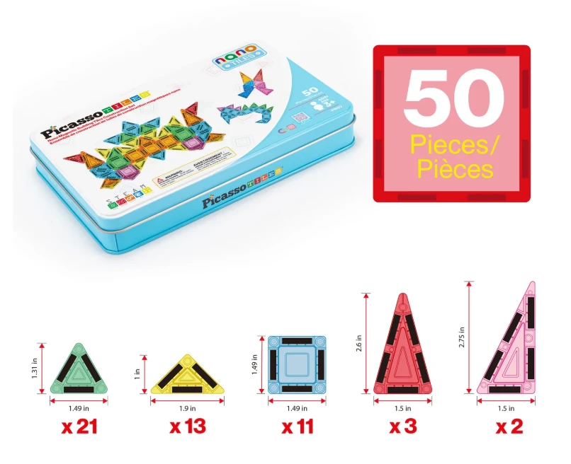 PICASSO TILES Magnetinis konstruktorius Construction set with Pieštukas box 50 det., PN020