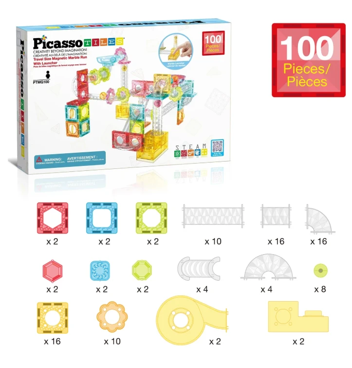 PICASSO TILES Magnetinis konstruktorius Marble run 100 det., PTMG100