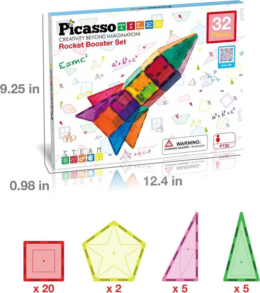 PicassoTiles PICASSO TILES Magnetinis konstruktorius Rocket Booster 32 det., PT32
