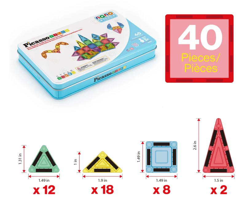PICASSO TILES Magnetinis konstruktorius Construction set with Pieštukas box 40 det., PN010/PN01