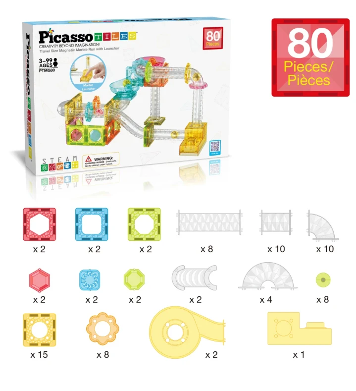 PICASSO TILES Magnetinis konstruktorius Marble Run 80 det., PTMG80