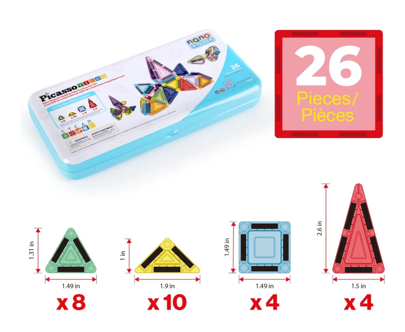 PICASSO TILES Magnetinis konstruktorius Construction set with Pieštukas box 26 det., PN11