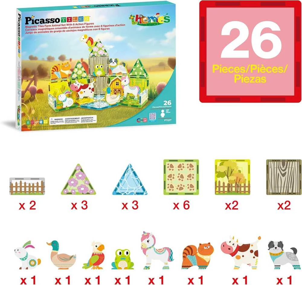 PICASSO TILES Magnetinis konstruktorius su 8 figūrėlėmis Farm 26 det., PTQ27