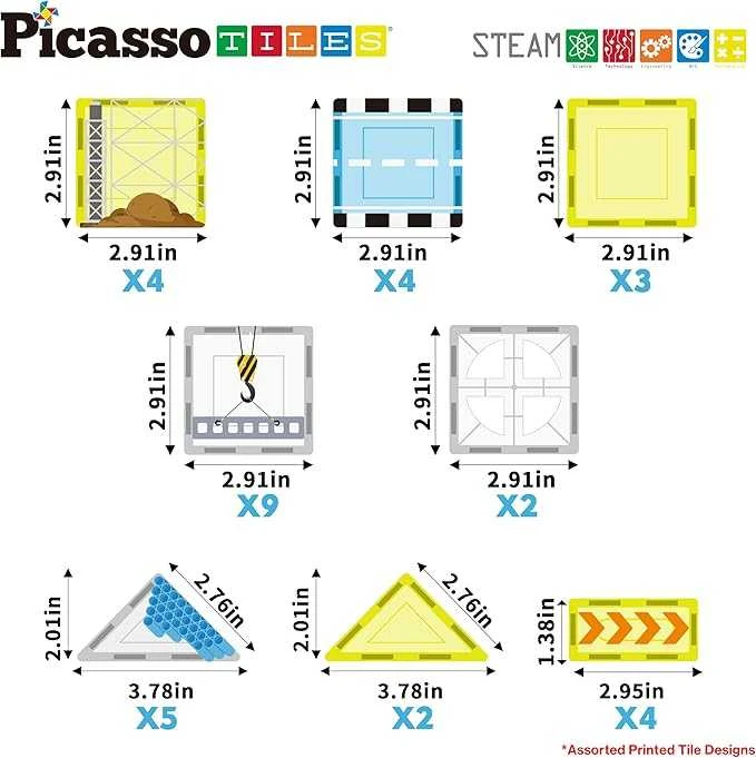 PICASSO TILES Magnetinis konstruktorius su 8 mašinomis Construction 45 det., PTQ11