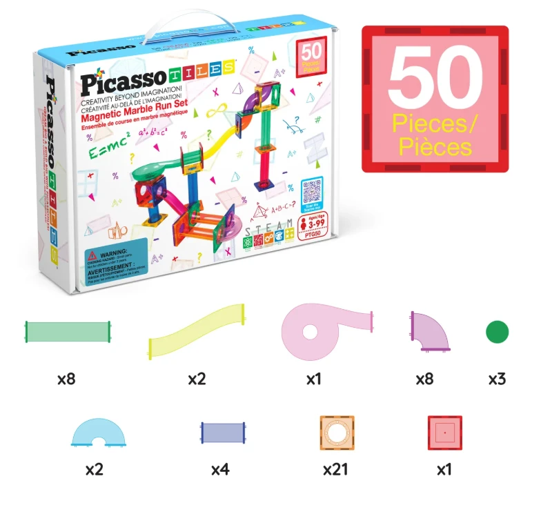 PICASSO TILES Magnetinis konstruktorius Marble run 50 det., PTG50