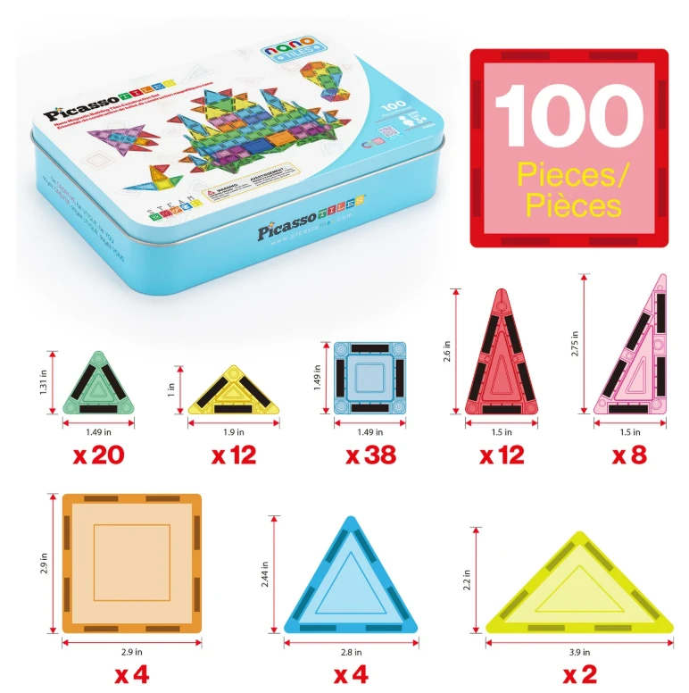 PICASSO TILES Magnetinis konstruktorius Construction set with Pieštukas box 100 det., PN04