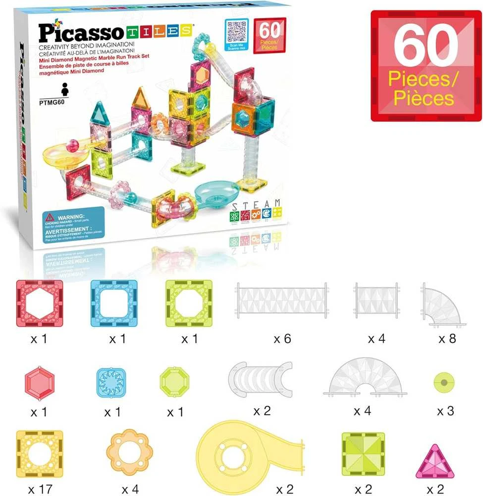 PICASSO TILES Magnetinis konstruktorius Marble Run 60 det., PTMG60